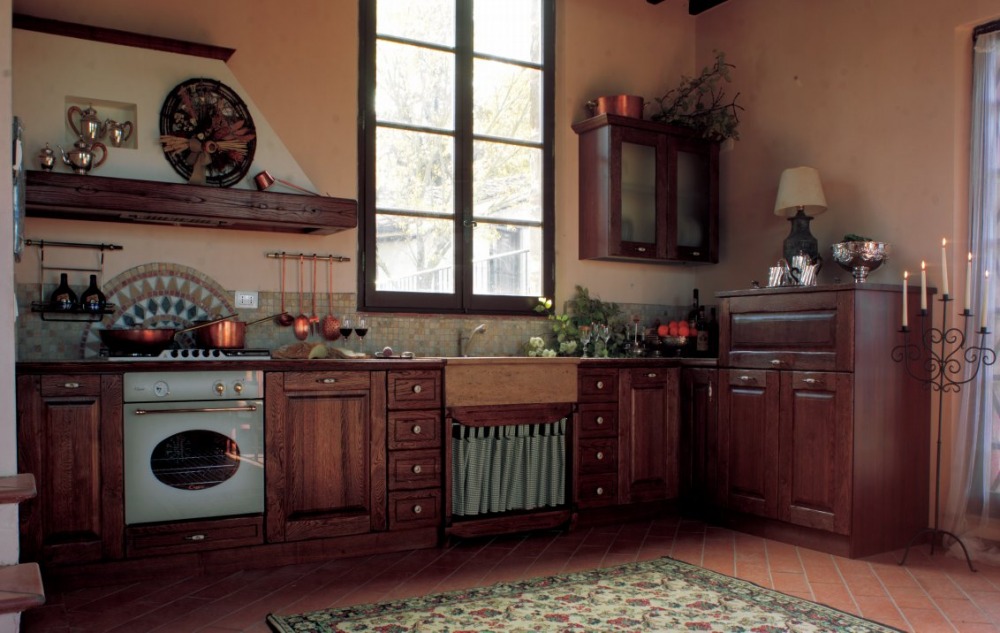 Mobili cucina rustica: modulare, personalizzata Pavimento soggiorno cucina rustiche